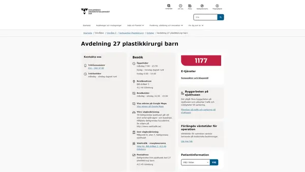 Avdelning 27 plastikkirurgi barn, Göteborg