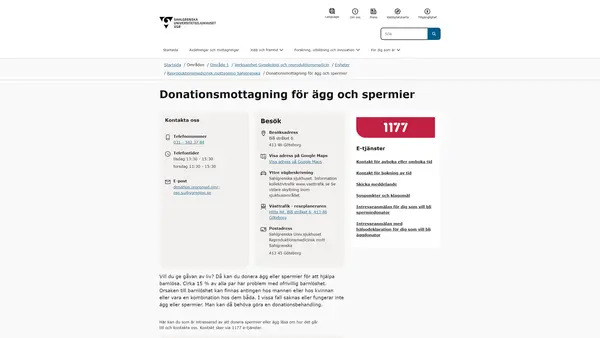 Donationsmottagning för ägg och spermier, Göteborg
