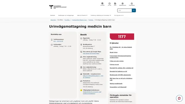 Urinvägsmottagning medicin barn, Göteborg