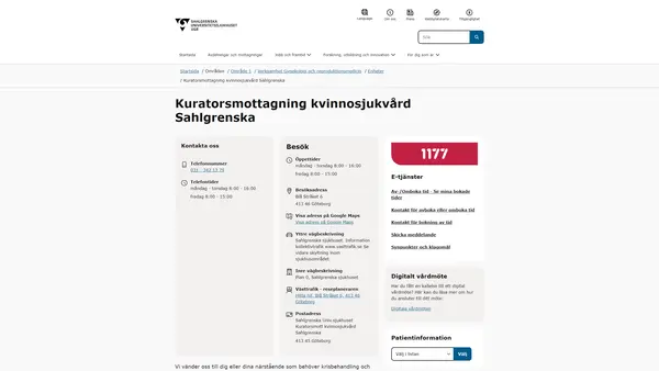 Kuratorsmottagning kvinnosjukvård Sahlgrenska, Göteborg