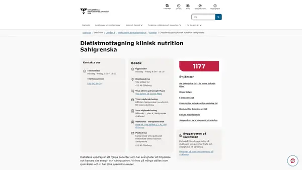 Dietistmottagning klinisk nutrition Sahlgrenska, Göteborg