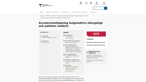 Kuratorsmottagning lungmed allergologi palliativ, Göteborg