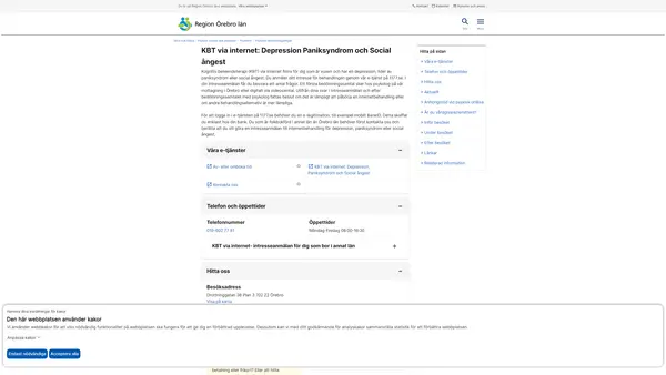 KBT via internet: Depression Paniksyndrom och Social ångest, Örebro län