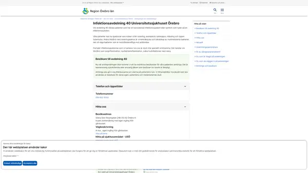 Infektionsavdelning 40 Universitetssjukhuset Örebro