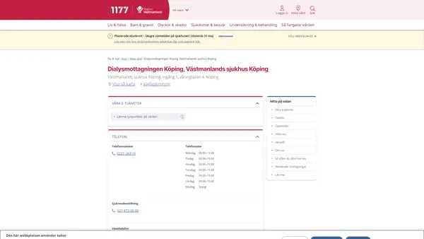 Dialysmottagningen Köping, Västmanlands sjukhus Köping