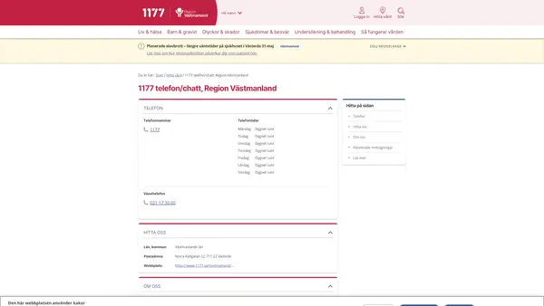 1177 telefon/chatt, Region Västmanland