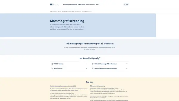 Bröstcentrum Mammografi screening, Capio S:t Görans Sjukhus